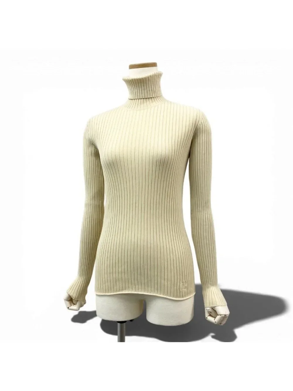 Louis Vuitton Accent Logo Tight Rib Knit Long Sleeve Ivory Sweater M